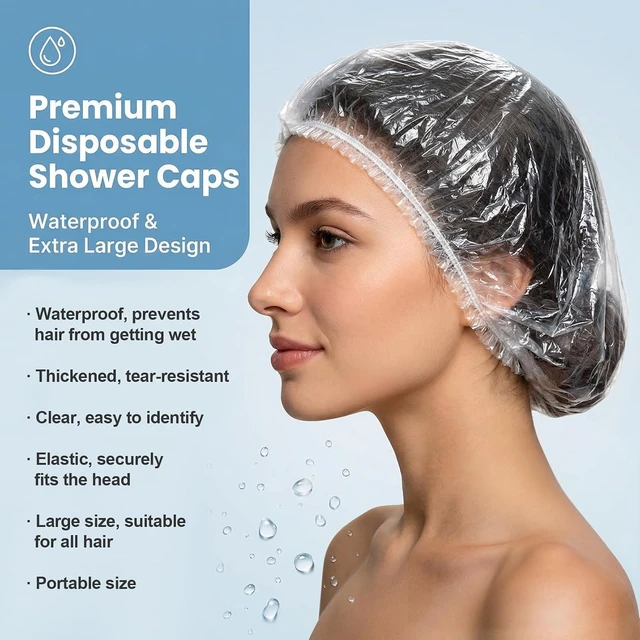 Alt view image 6 of 6 - MAQIHAN 100 Disposable Shower Caps Large 20.5in Thickened Plastic Hair Cap
