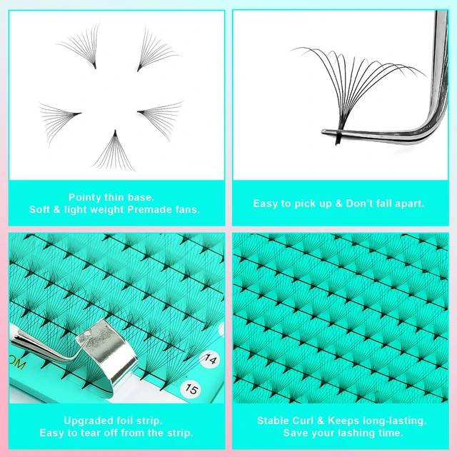 Alt view image 5 of 6 - VAVALASH Premade Russian Volume Fans Lash Extensions, Middle Stem, 8-15mm, 5D-30D, 0.03-0.07 C/D Curl, 320 Fans (10D-0.05-D-8-15mm)