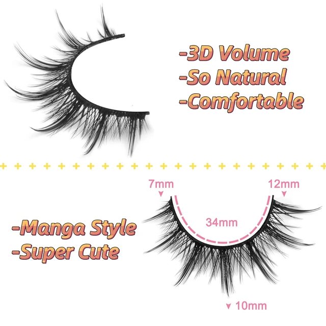 Alt view image 3 of 6 - Manga Lashes Anime Mink Wispy Fluffy Spiky 3D Volume Cosplay False Eyelashes Natural Look Individual Cluster 7 Pairs Pack by EYDEVRO