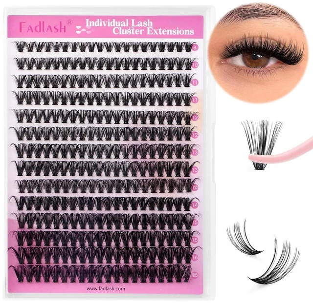 Main image of FADLASH DIY Lash Clusters 280PCS D Curl 8-16mm 40D-0.07-D Individual Eyelash Extensions Natural Soft Band Wispy Volume for Beginners at Home