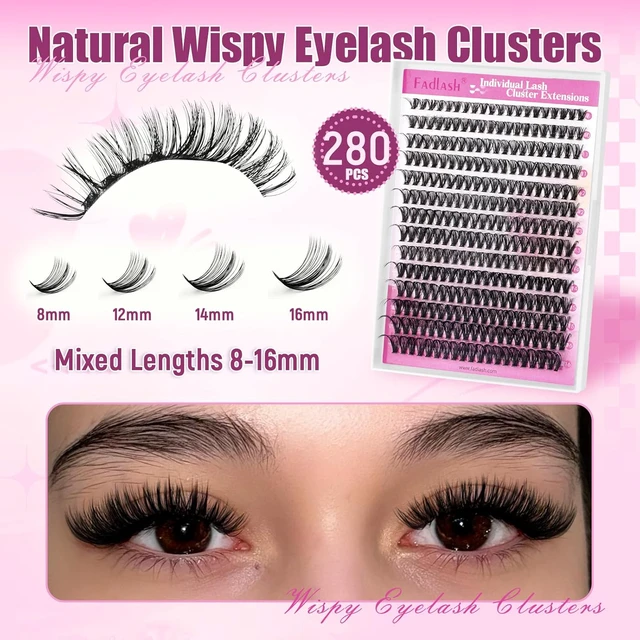 Alt view image 6 of 6 - FADLASH DIY Lash Clusters 280PCS D Curl 8-16mm 40D-0.07-D Individual Eyelash Extensions Natural Soft Band Wispy Volume for Beginners at Home