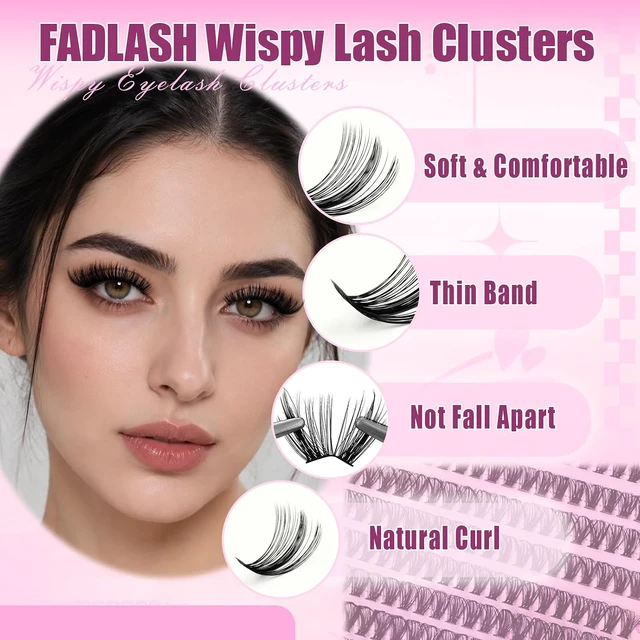 Alt view image 3 of 6 - FADLASH DIY Lash Clusters 280PCS D Curl 8-16mm 40D-0.07-D Individual Eyelash Extensions Natural Soft Band Wispy Volume for Beginners at Home