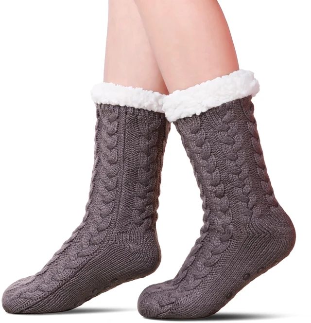 Main image of SDBING Women's Fuzzy Slipper Socks with Grips, Cozy Warm Fleece Lined