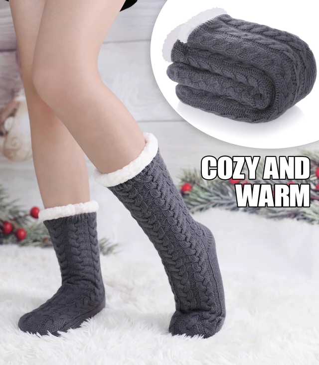 Alt view image 6 of 6 - SDBING Women's Fuzzy Slipper Socks with Grips, Cozy Warm Fleece Lined