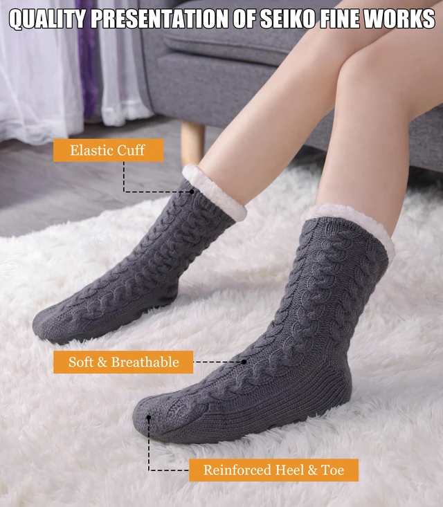 Alt view image 3 of 6 - SDBING Women's Fuzzy Slipper Socks with Grips, Cozy Warm Fleece Lined