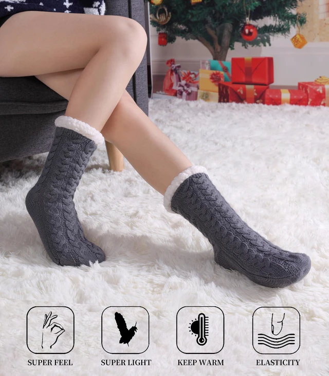 Alt view image 2 of 6 - SDBING Women's Fuzzy Slipper Socks with Grips, Cozy Warm Fleece Lined