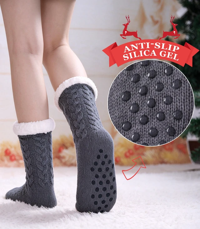 Alt view image 5 of 6 - SDBING Women's Fuzzy Slipper Socks with Grips, Cozy Warm Fleece Lined