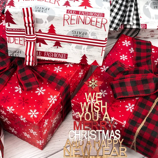 Alt view image 3 of 6 - WRAPAHOLIC Mini Roll Reversible Christmas Wrapping Paper, 17In x 33Ft, Red White Reindeer Snowflake