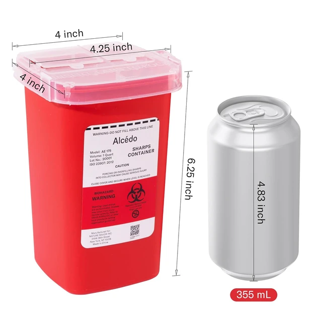 Alt view image 4 of 6 - Alcedo 1 Quart Sharps Container 1-Pack for Needle & Syringe Disposal
