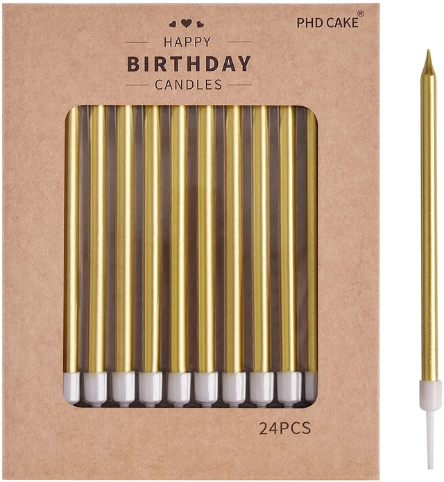Main image of PHD CAKE Gold Long Thin Metallic Birthday Candles for Party and Wedding Decorations