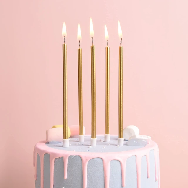 Alt view image 6 of 6 - PHD CAKE Gold Long Thin Metallic Birthday Candles for Party and Wedding Decorations