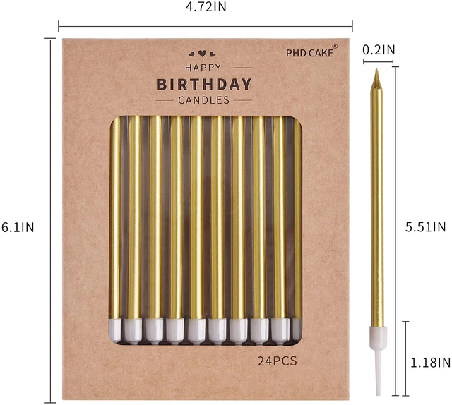Alt view image 4 of 6 - PHD CAKE Gold Long Thin Metallic Birthday Candles for Party and Wedding Decorations
