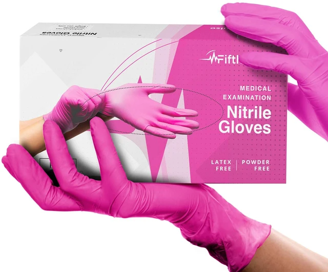 Main image of FifthPulse Fuchsia Hot Pink Nitrile Disposable Gloves, 3 Mil, Medical Exam, Powder and Latex Free