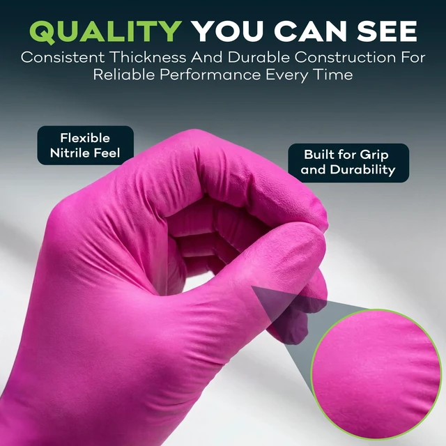 Alt view image 6 of 6 - FifthPulse Fuchsia Hot Pink Nitrile Disposable Gloves, 3 Mil, Medical Exam, Powder and Latex Free