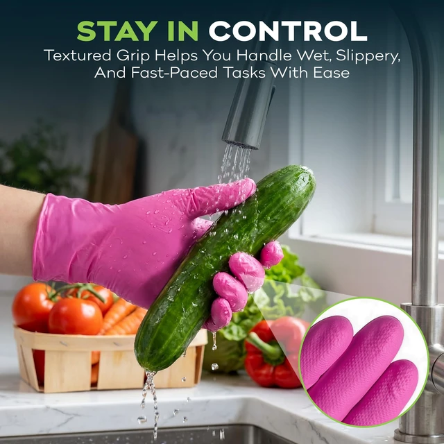 Alt view image 2 of 6 - FifthPulse Fuchsia Hot Pink Nitrile Disposable Gloves, 3 Mil, Medical Exam, Powder and Latex Free