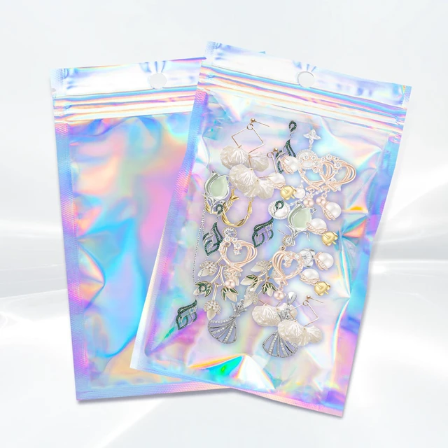 Main image of 100Pcs Holographic Resealable Foil Pouch Bags, 3.1x4.7Inch