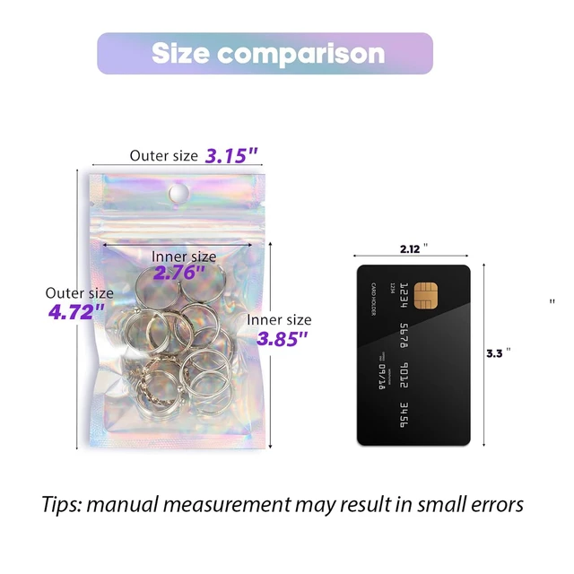 Alt view image 4 of 6 - 100Pcs Holographic Resealable Foil Pouch Bags, 3.1x4.7Inch