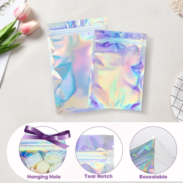 Alt view image 6 of 6 - 100Pcs Holographic Resealable Foil Pouch Bags, 3.1x4.7Inch