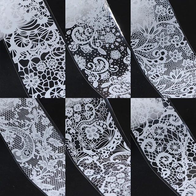 Alt view image 2 of 6 - 20 Rolls Lace Nail Foil White and Black Holographic Flower Nail Transfer Foils Decals Manicure Stickers for DIY Acrylic Nails