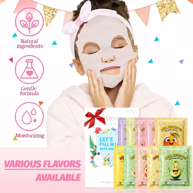 Alt view image 6 of 6 - Kaely 10 Pack Fruit Face Masks for Kids, Teens, Girls, Women - Spa Day Kit, Party Favors, Gifts Set, Moisturizing & Soothing Sheet Masks for All Skin Types (01)