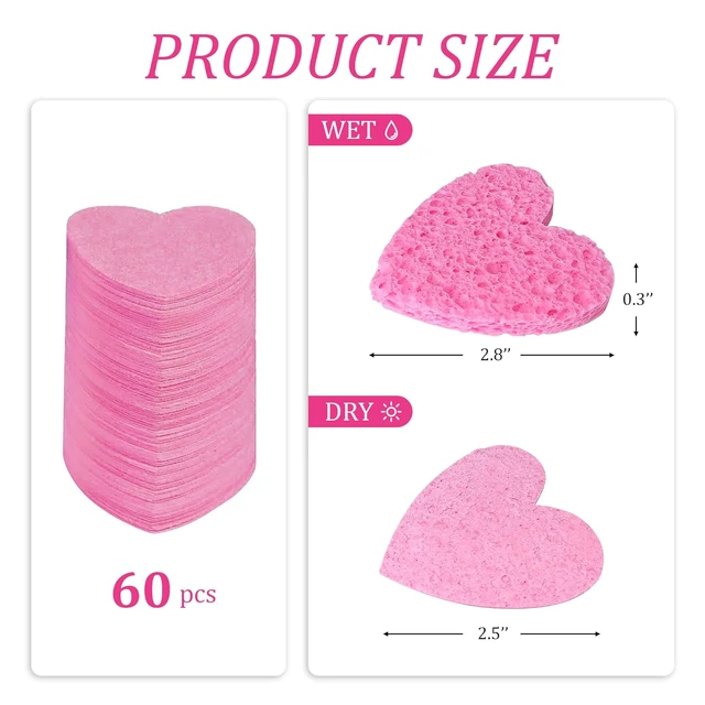 Alt view image 4 of 6 - 50-Count Compressed Cellulose Facial Sponges, Heart Shape, Pink