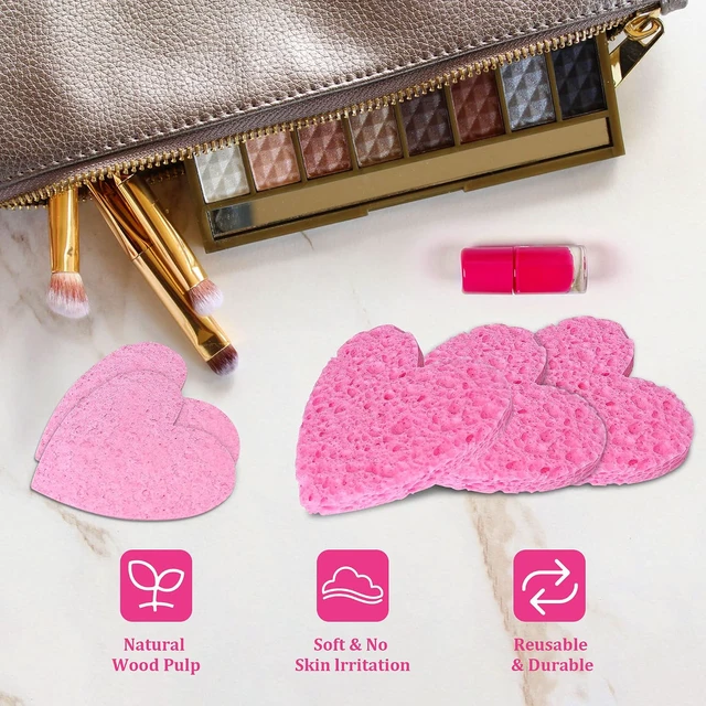 Alt view image 3 of 6 - 50-Count Compressed Cellulose Facial Sponges, Heart Shape, Pink