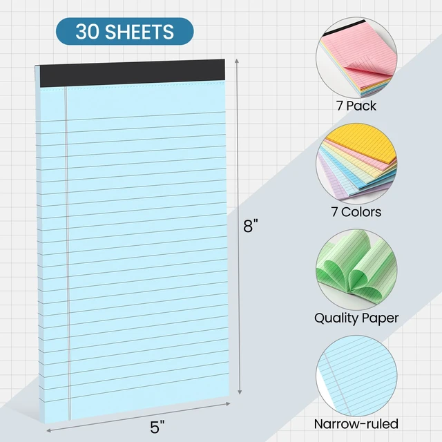 Alt view image 2 of 6 - VITEVER Small Note Pads 5x8, 7 Pack, College Narrow Ruled, Perforated, Lined, 30 Sheets Each, Multicolor