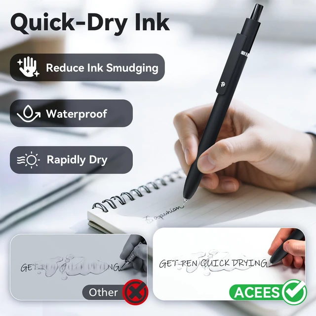 Alt view image 2 of 6 - ACEES Gel Pens, 6 Pcs Retractable Quick Dry Black Ink Pen, 0.5mm Fine Point