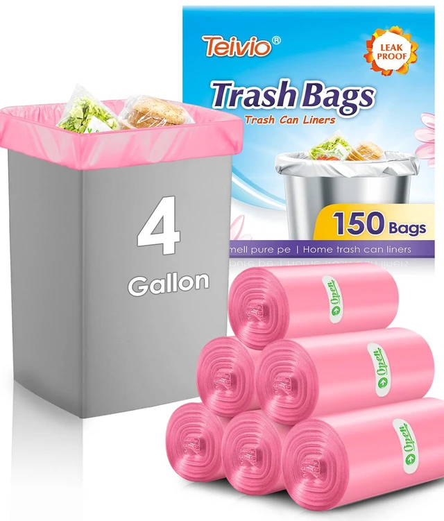 Main image of Teivio Small Pink Trash Bags 4 Gallon 150 Count Kitchen Garbage Bags