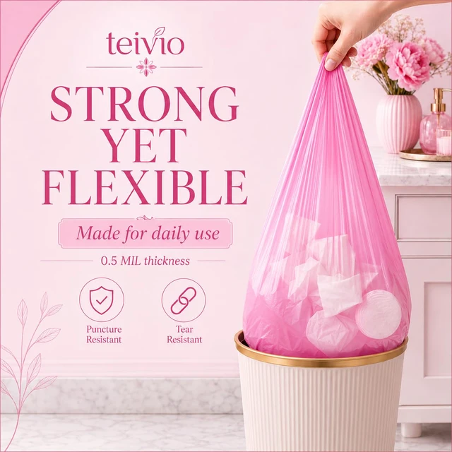 Alt view image 6 of 6 - Teivio Small Pink Trash Bags 4 Gallon 150 Count Kitchen Garbage Bags