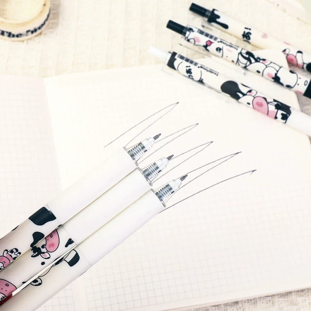 Alt view image 3 of 7 - MOZXIRZ 6 Pcs Cartoon Retractable Pens Gel Ink Pens Cute Cow Pen 0.5mm Black Ink Writing Pen Office School Supplies for Women Men (Cow)