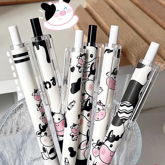 Alt view image 5 of 7 - MOZXIRZ 6 Pcs Cartoon Retractable Pens Gel Ink Pens Cute Cow Pen 0.5mm Black Ink Writing Pen Office School Supplies for Women Men (Cow)