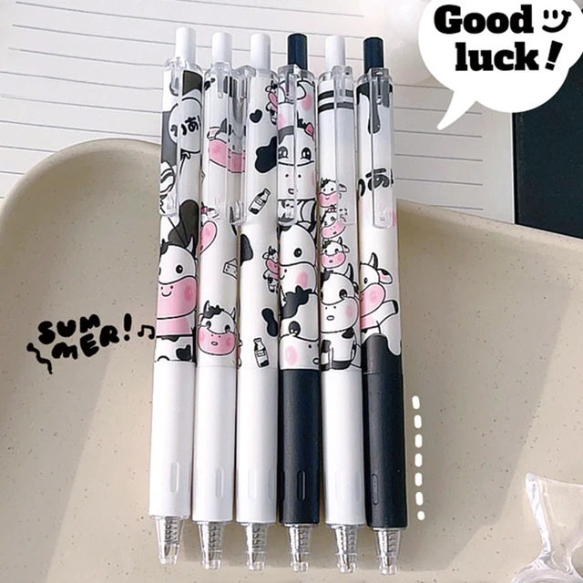 Alt view image 7 of 7 - MOZXIRZ 6 Pcs Cartoon Retractable Pens Gel Ink Pens Cute Cow Pen 0.5mm Black Ink Writing Pen Office School Supplies for Women Men (Cow)
