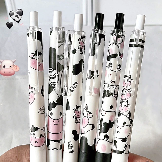 Alt view image 6 of 7 - MOZXIRZ 6 Pcs Cartoon Retractable Pens Gel Ink Pens Cute Cow Pen 0.5mm Black Ink Writing Pen Office School Supplies for Women Men (Cow)