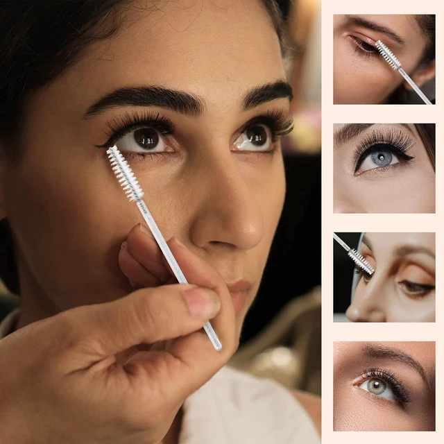 Alt view image 2 of 7 - 300 Pcs Disposable Mascara Wands, Crystal Spoolies Brush for Eyelash Extensions, Spooly Eyelash Eyebrow Brushes Lash Wand Applicator Makeup Kits (White)