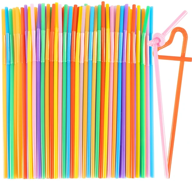 Main image of MAQIHAN 100PCS Plastic Straws Disposable- Colorful Flexible Bendy Straws