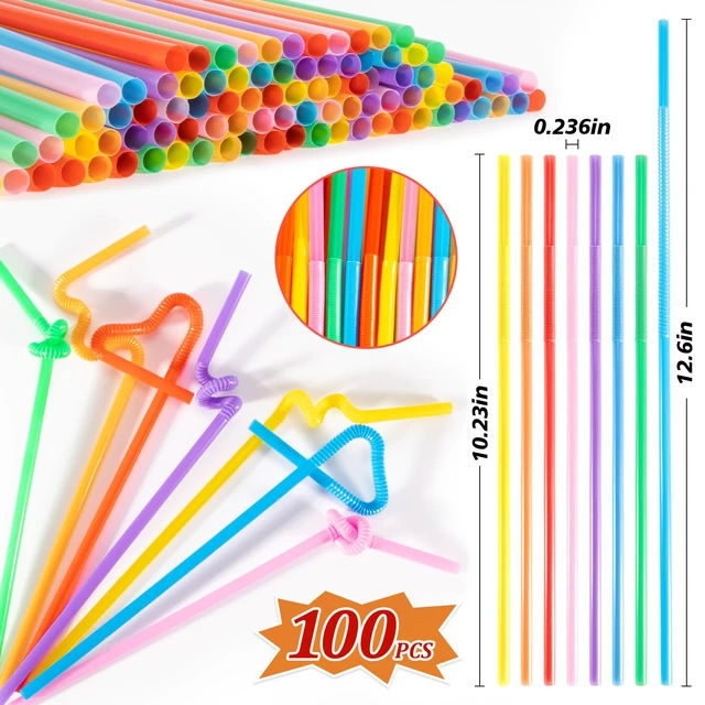 Alt view image 5 of 6 - MAQIHAN 100PCS Plastic Straws Disposable- Colorful Flexible Bendy Straws