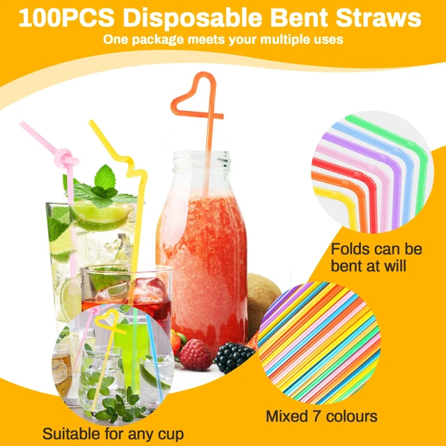 Alt view image 2 of 6 - MAQIHAN 100PCS Plastic Straws Disposable- Colorful Flexible Bendy Straws