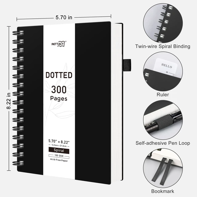 Alt view image 2 of 6 - RETTACY Dotted Journal Notebook, 300 Pages, A5 Medium Size (5.7'' × 8.2'')