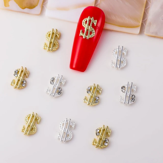 Alt view image 7 of 7 - 40PCS Money Dollar Nail Charms Gold and Silver 3D Alloy Dollar Money Nail Art Charms with Rhinestones for Women Nail Decoration DIY Design Crystals Shiny Nail Gem Crystals Jewelry