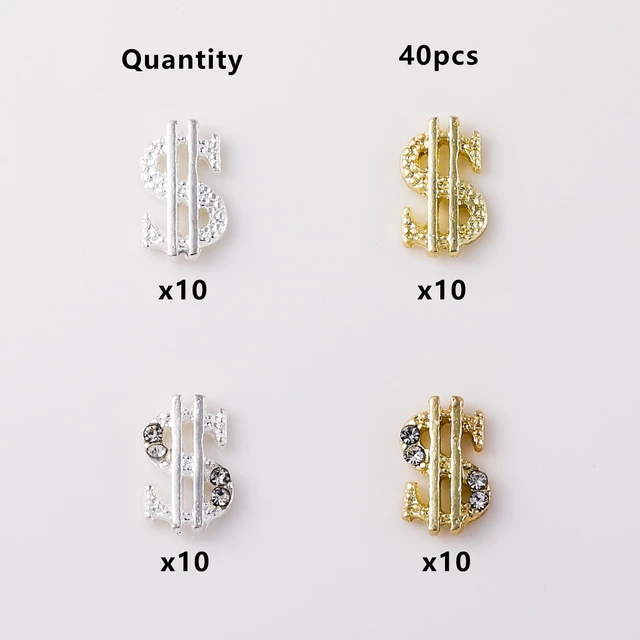 Alt view image 6 of 7 - 40PCS Money Dollar Nail Charms Gold and Silver 3D Alloy Dollar Money Nail Art Charms with Rhinestones for Women Nail Decoration DIY Design Crystals Shiny Nail Gem Crystals Jewelry