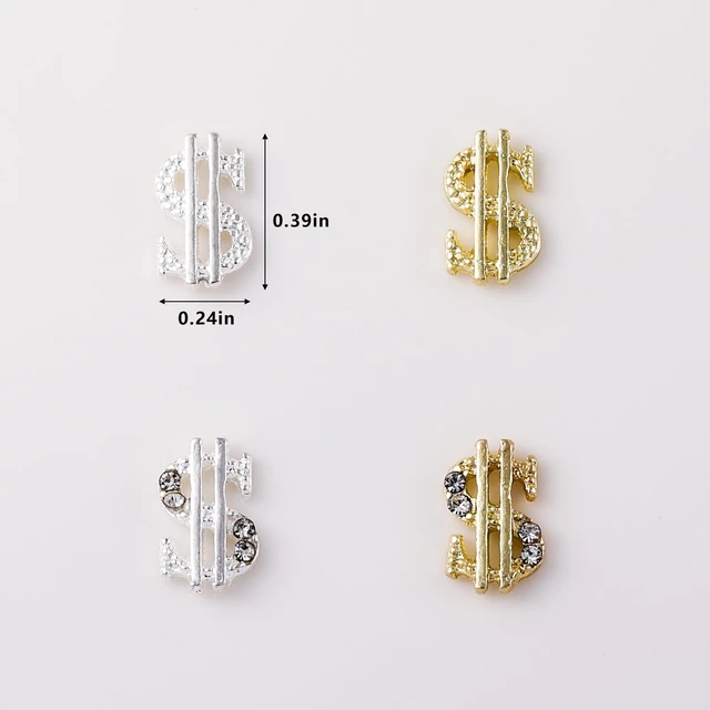 Alt view image 4 of 7 - 40PCS Money Dollar Nail Charms Gold and Silver 3D Alloy Dollar Money Nail Art Charms with Rhinestones for Women Nail Decoration DIY Design Crystals Shiny Nail Gem Crystals Jewelry