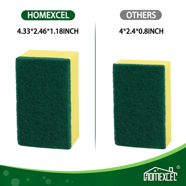 Alt view image 6 of 7 - HOMEXCEL Heavy Duty Scrub Sponges Kitchen 60 Count, Extra-Large Sponges for Cleaning Kitchen and Household, Dish Scrubber for Washing Dishes, Pots and Pans