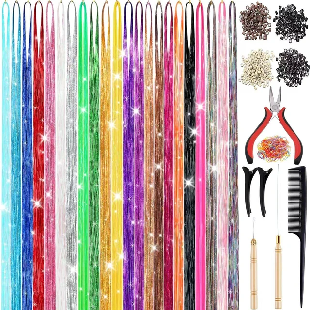Main image of Hair Tinsel, 22 Colors Tinsel Hair Extensions, Fairy Hair Kit