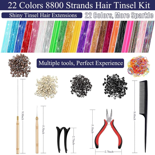 Alt view image 5 of 6 - Hair Tinsel, 22 Colors Tinsel Hair Extensions, Fairy Hair Kit