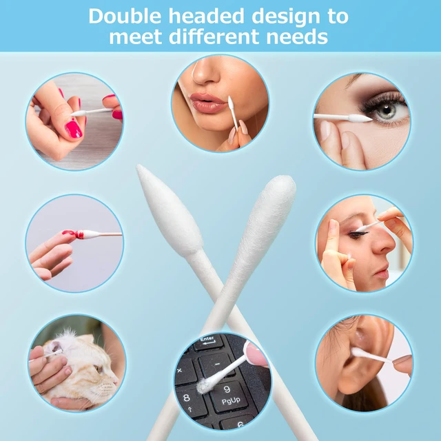 Alt view image 7 of 7 - 100 Pack Cotton Swabs, Individually Wrapped, Organic & Biodegradable, Double Tipped Cotton Tips for Ear, Beauty Care, Cleaning, Make-up (Round & Pointed Shape Cotton Heads)