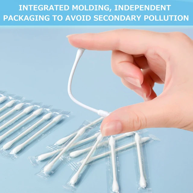 Alt view image 5 of 7 - 100 Pack Cotton Swabs, Individually Wrapped, Organic & Biodegradable, Double Tipped Cotton Tips for Ear, Beauty Care, Cleaning, Make-up (Round & Pointed Shape Cotton Heads)