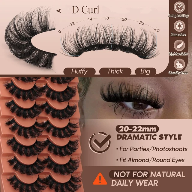 Alt view image 2 of 6 - Mink Lashes Fluffy False Eyelashes 20-22mm Dramatic Volume Eyelash Full Eye Lashes 8D D Curly Fake Eyelashes 7 Pairs Faux Mink Lashes Multipack by TOOCHUNAG
