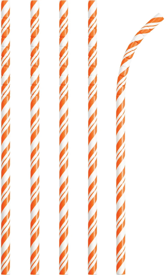 Main image of Creative Converting 51166 Orange Striped Paper Straws, 24 Pcs