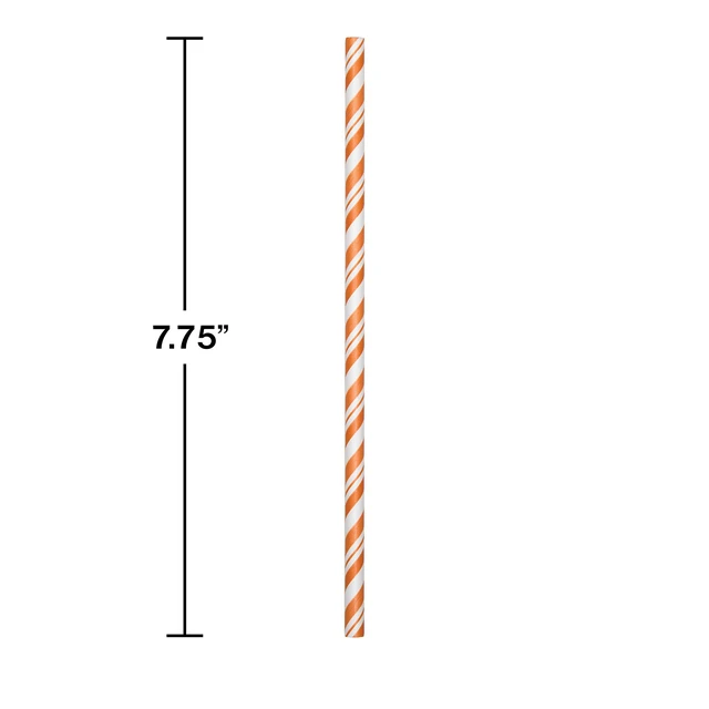 Alt view image 4 of 4 - Creative Converting 51166 Orange Striped Paper Straws, 24 Pcs